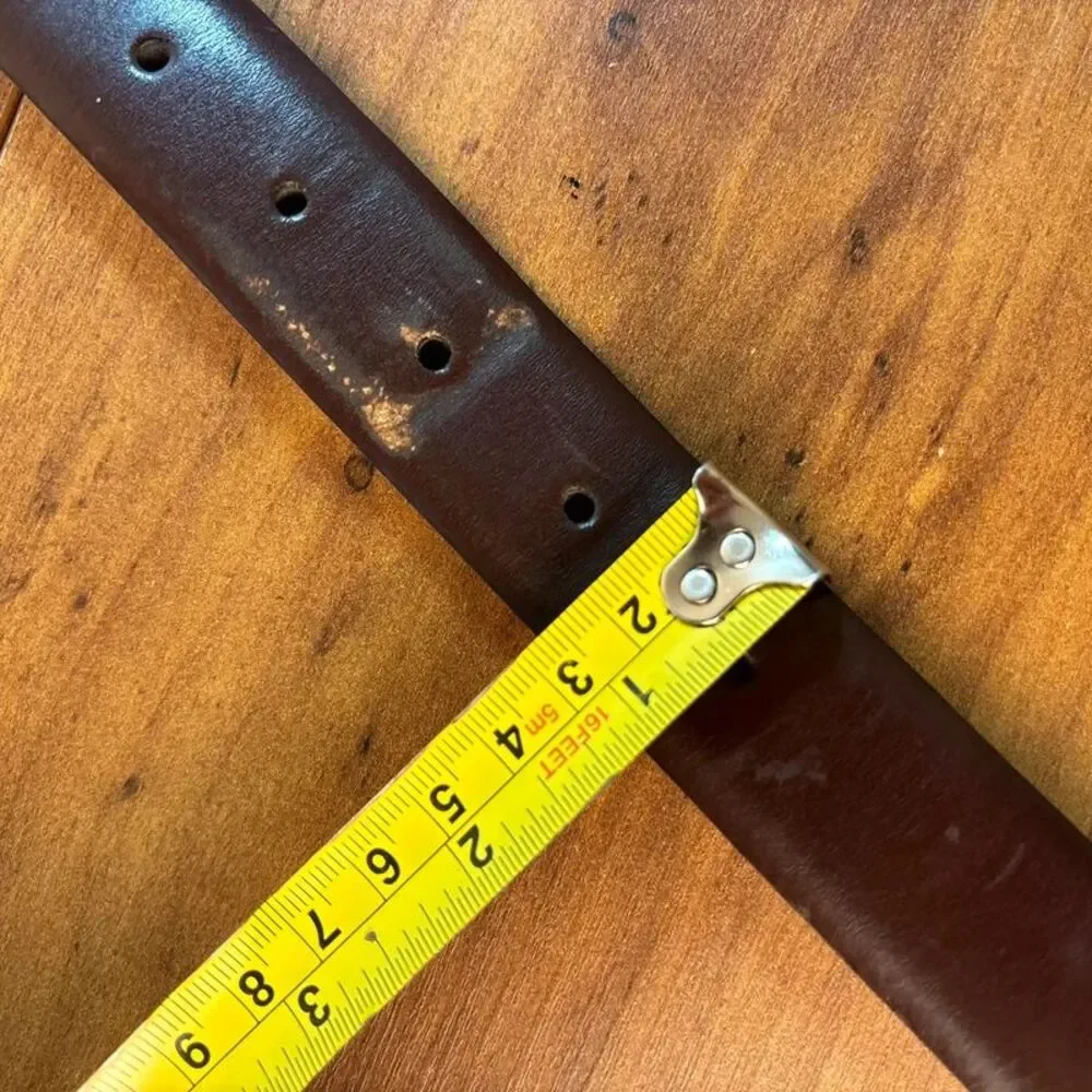 Genuine Italian Leather Belt Mens Size 36 / 90 Dark Brown Solid Brass Made Italy